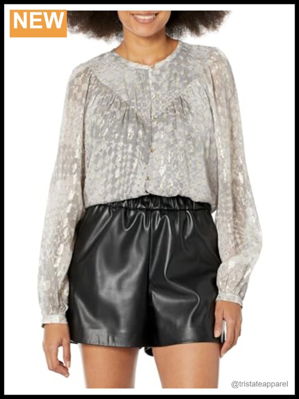 Ramy Brook Printed Silk Metallic Button Down Blouse Relaxed Fit Long Sleeve